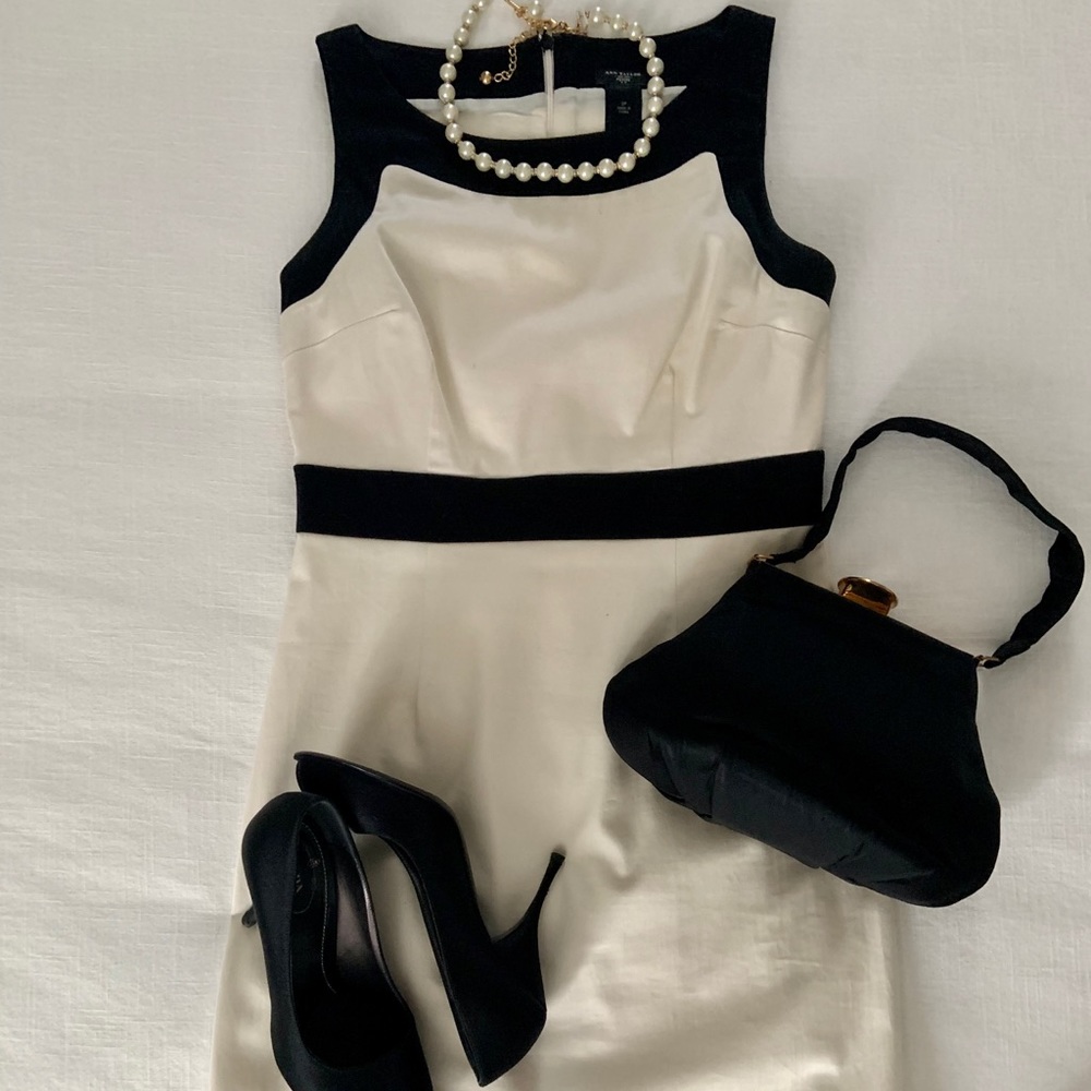 🌹ANN TAYLOR Cream & Black Dress